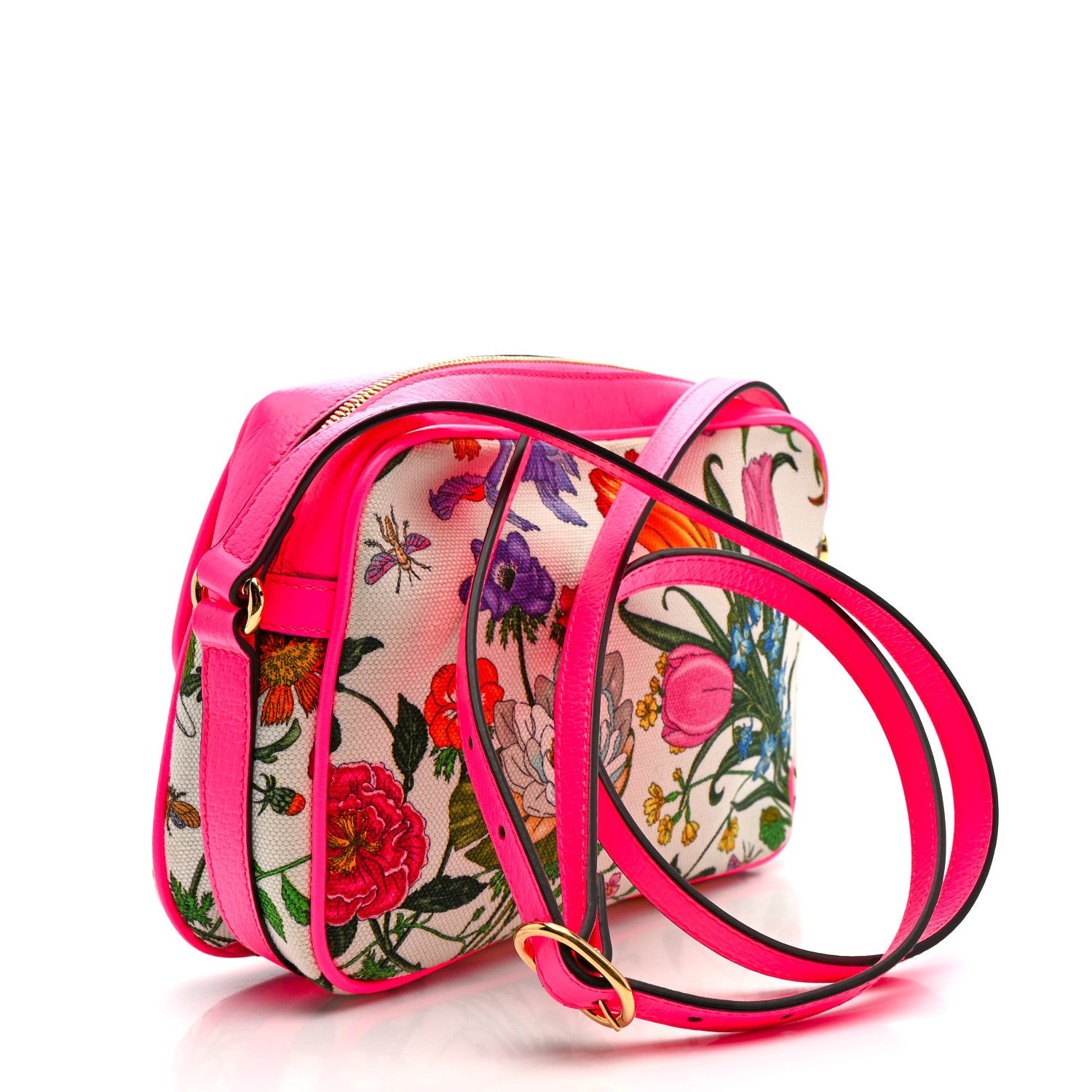 Gucci Canvas Flora Floral Shoulder Bag White Fuchsia Fluo 7 of 46