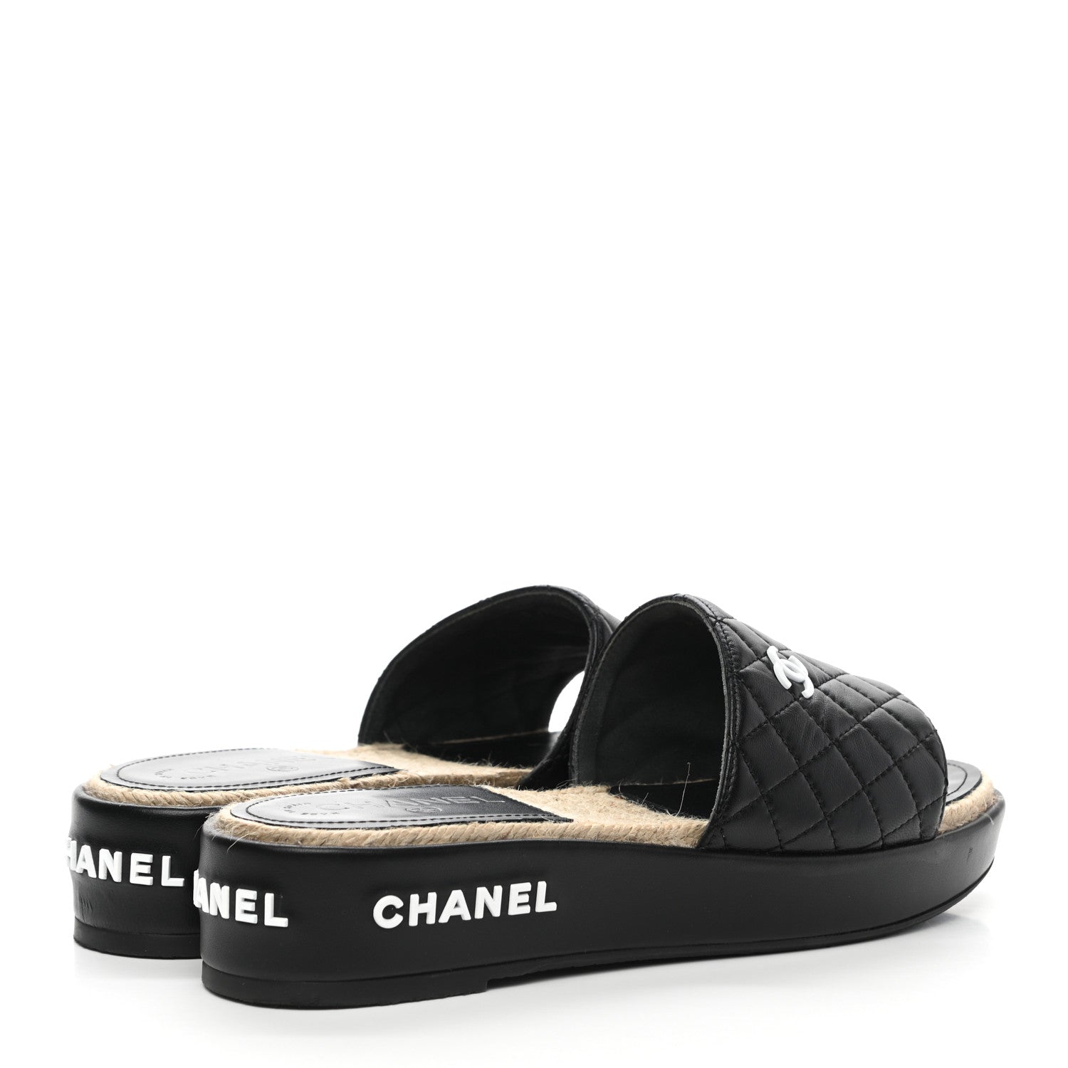 Chanel Lambskin Quilted CC Espadrille Slip On Sandals 40 Black 4 of 9