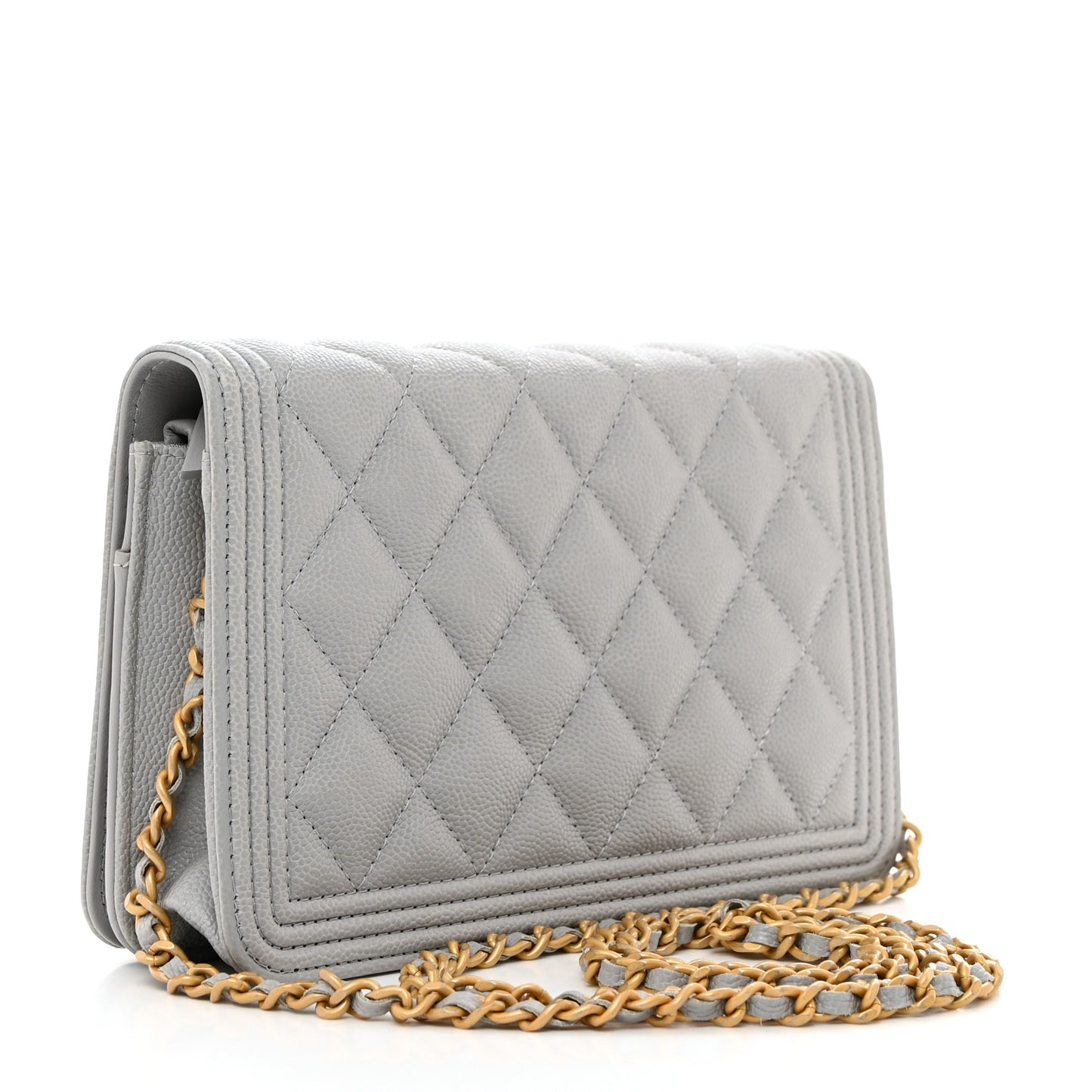 Caviar Quilted Boy Wallet On Chain WOC Grey