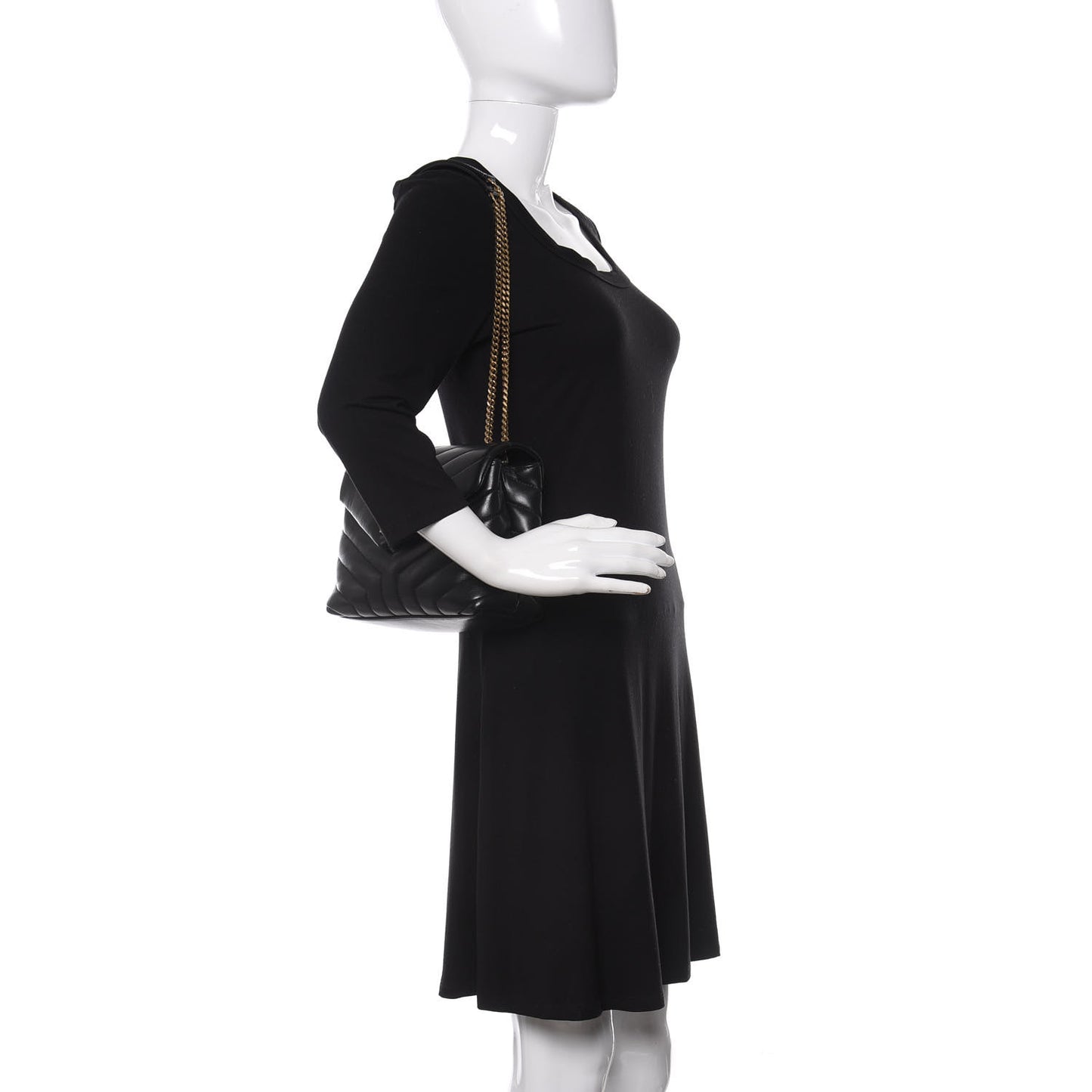 Calfskin Y Quilted Monogram Small Loulou Chain Satchel Black