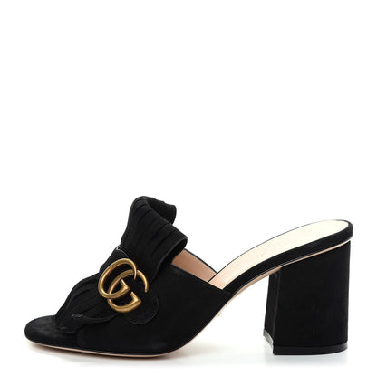 Gucci Kid Scamosciato GG Marmont Fringe 75mm Slide Sandals 37 Black 1 of 10