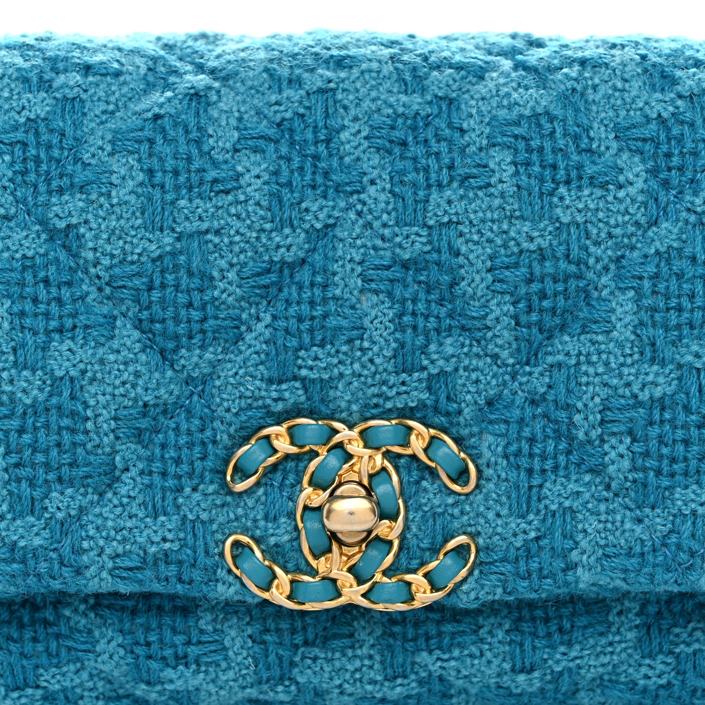 Tweed Quilted Chanel 19 Waist Bag Turquoise