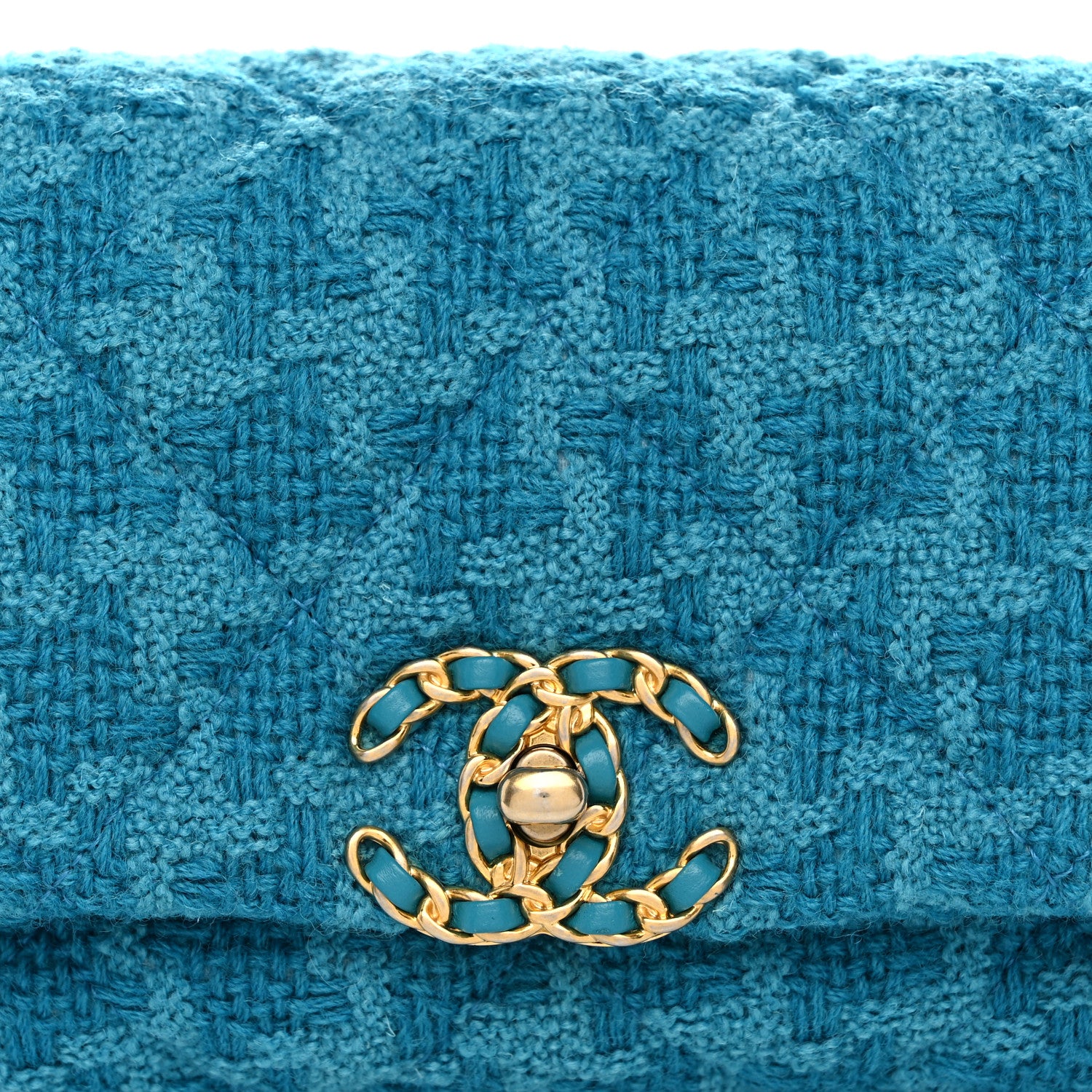 Chanel Tweed Quilted Chanel 19 Waist Bag Turquoise 8 of 10