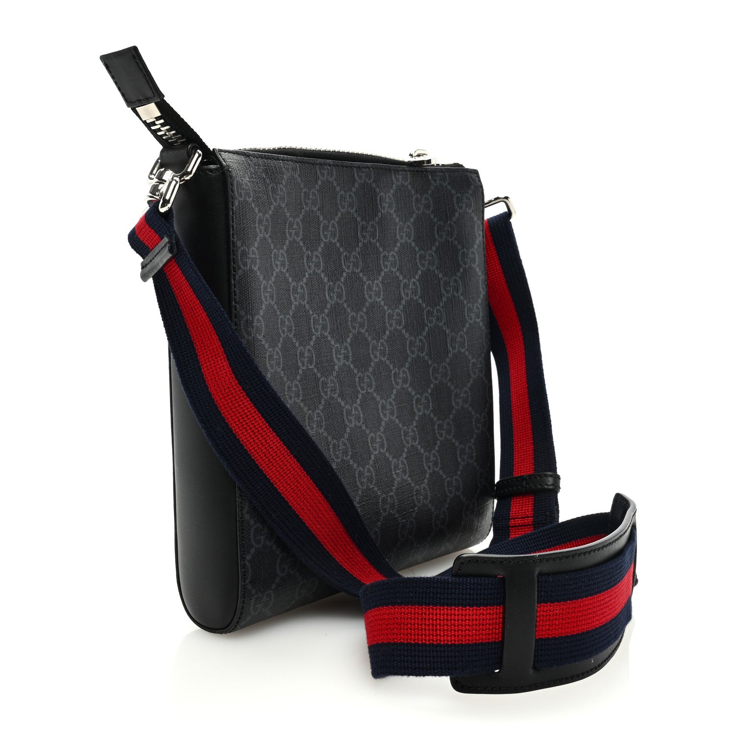 Gucci GG Supreme Monogram Web Small Flat Messenger Bag Black Grey 3 of 10