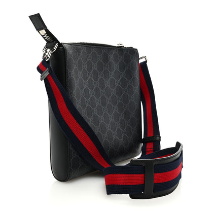 Gucci GG Supreme Monogram Web Small Flat Messenger Bag Black Grey 3 of 10