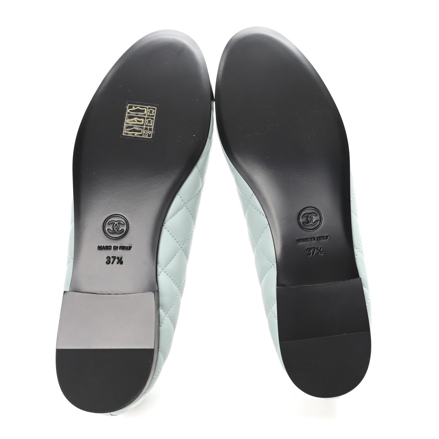 Lambskin Quilted CC Cap Toe Ballerina Flats 37.5 Light Blue Black
