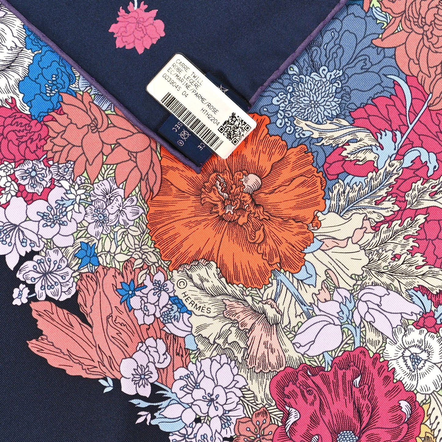 Silk Robe Legere Scarf 90 Marine Parme Rose