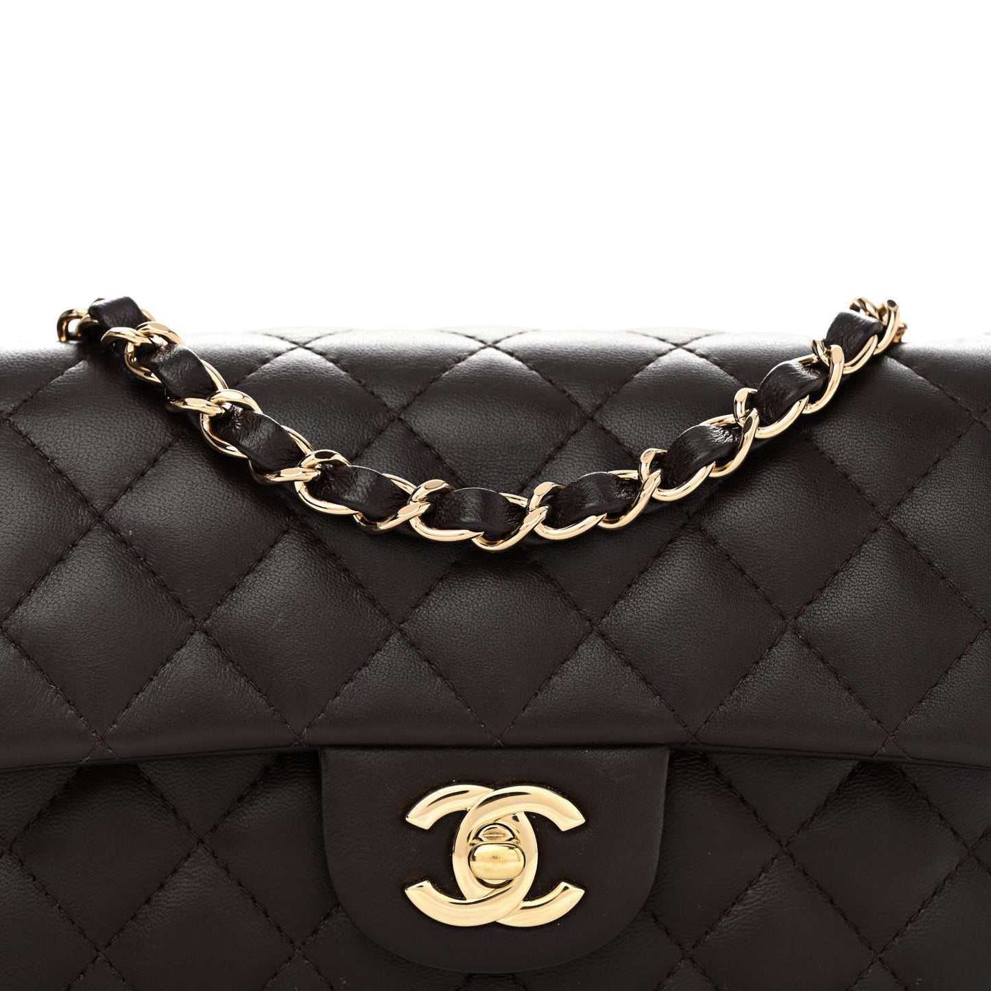 Lambskin Quilted Mini Rectangular Flap Dark Brown