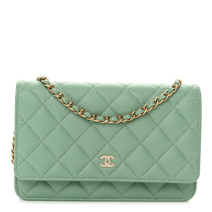 Chanel Caviar Quilted Wallet on Chain WOC Light Green 1 of 11