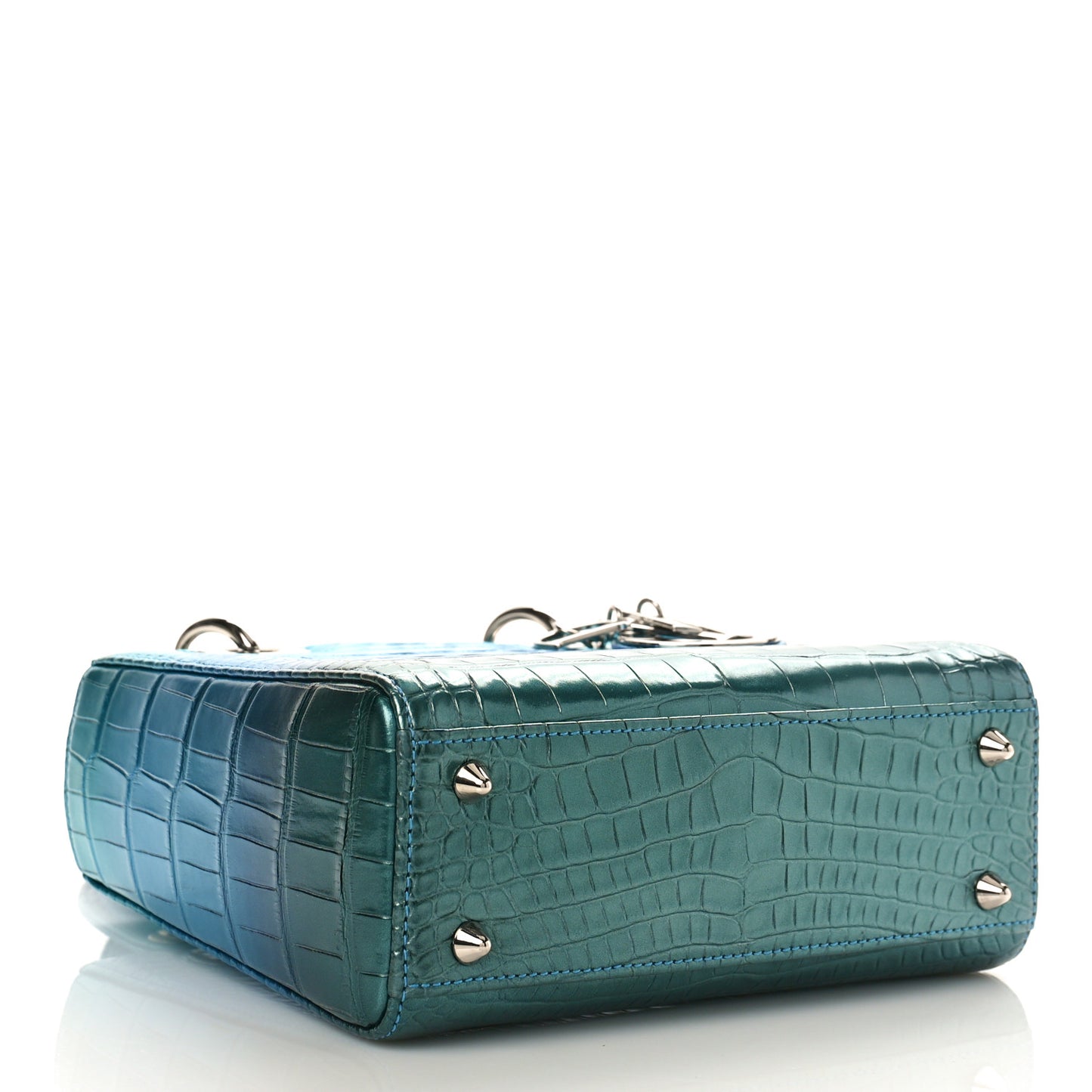 Metallic Alligator Small Lady Dior Blue