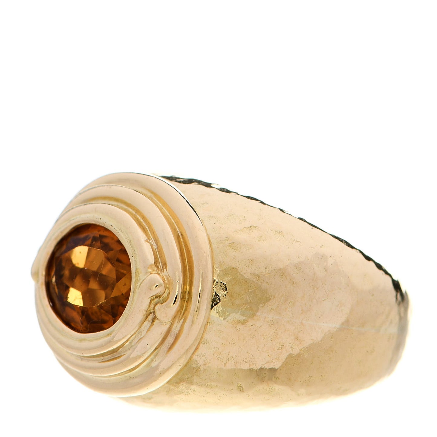 18K Yellow Gold Citrine Schlumberger Hammered Ring 51 5.75