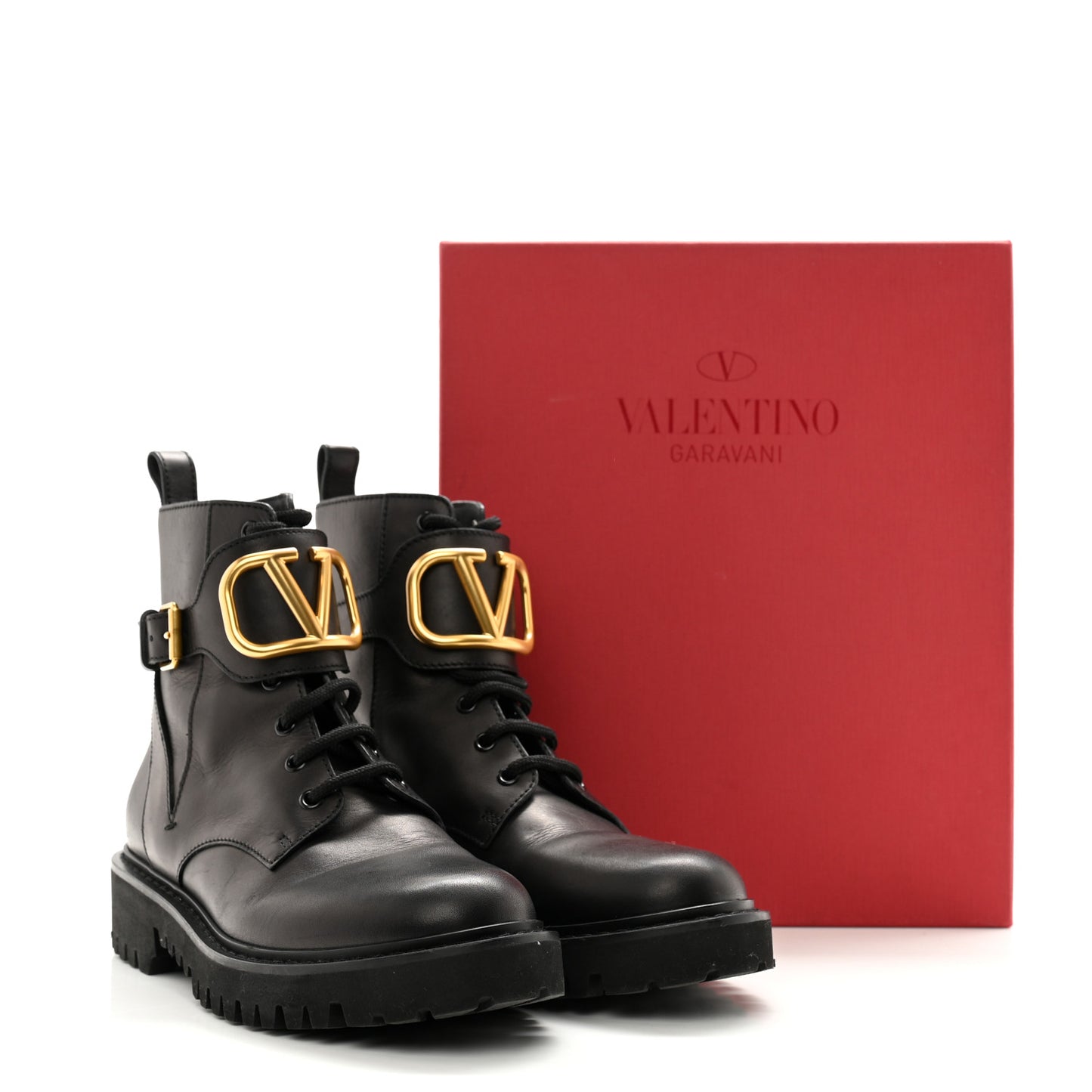 Calfskin Womens VLOGO 35mm Combat Boots 38 Black