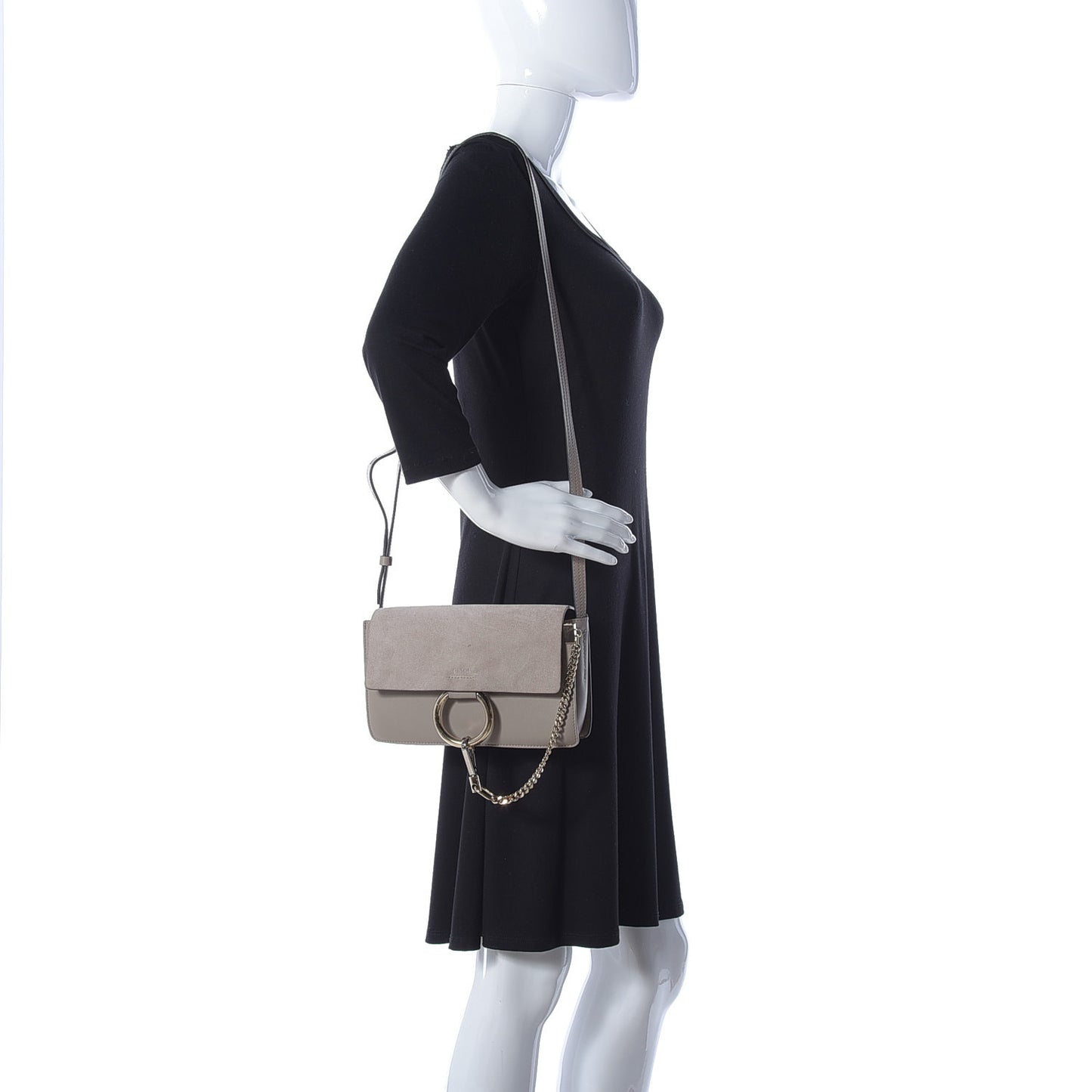 Suede Calfskin Small Faye Shoulder Bag Motty Grey