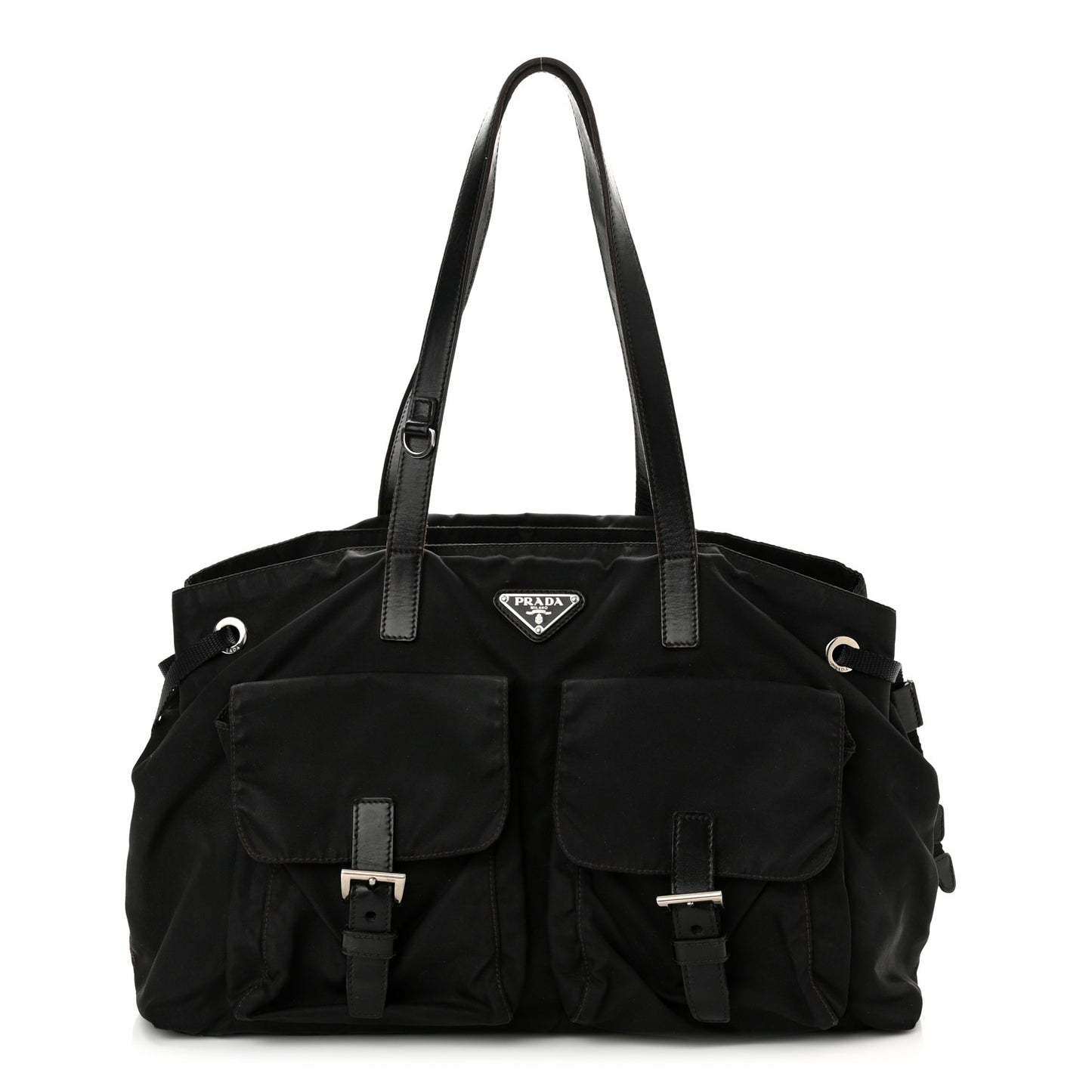 Nylon Vela Drawstring Shopping Tote Black