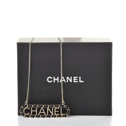 Chanel Metal Lambskin Logo Necklace Black Gold 5 of 5