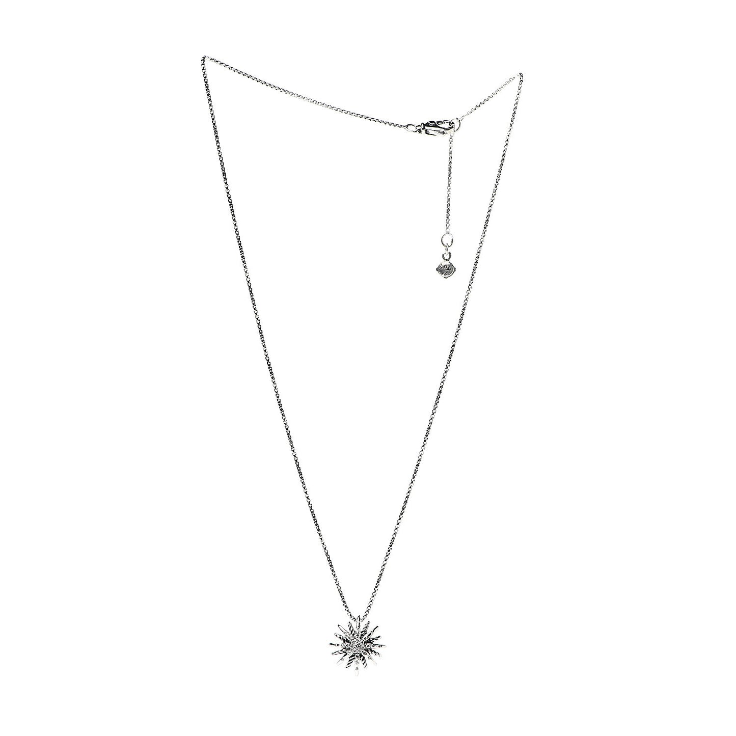 Sterling Silver Diamond 16mm Small Starburst Pendant Necklace