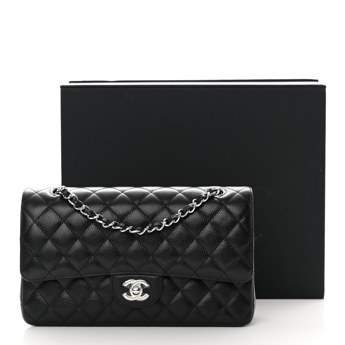Caviar Quilted Medium Double Flap Black