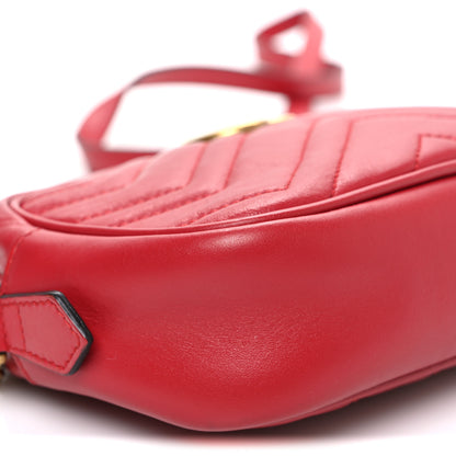 Gucci Calfskin Matelasse Mini GG Marmont Chain Shoulder Bag Hibiscus Red 9 of 10