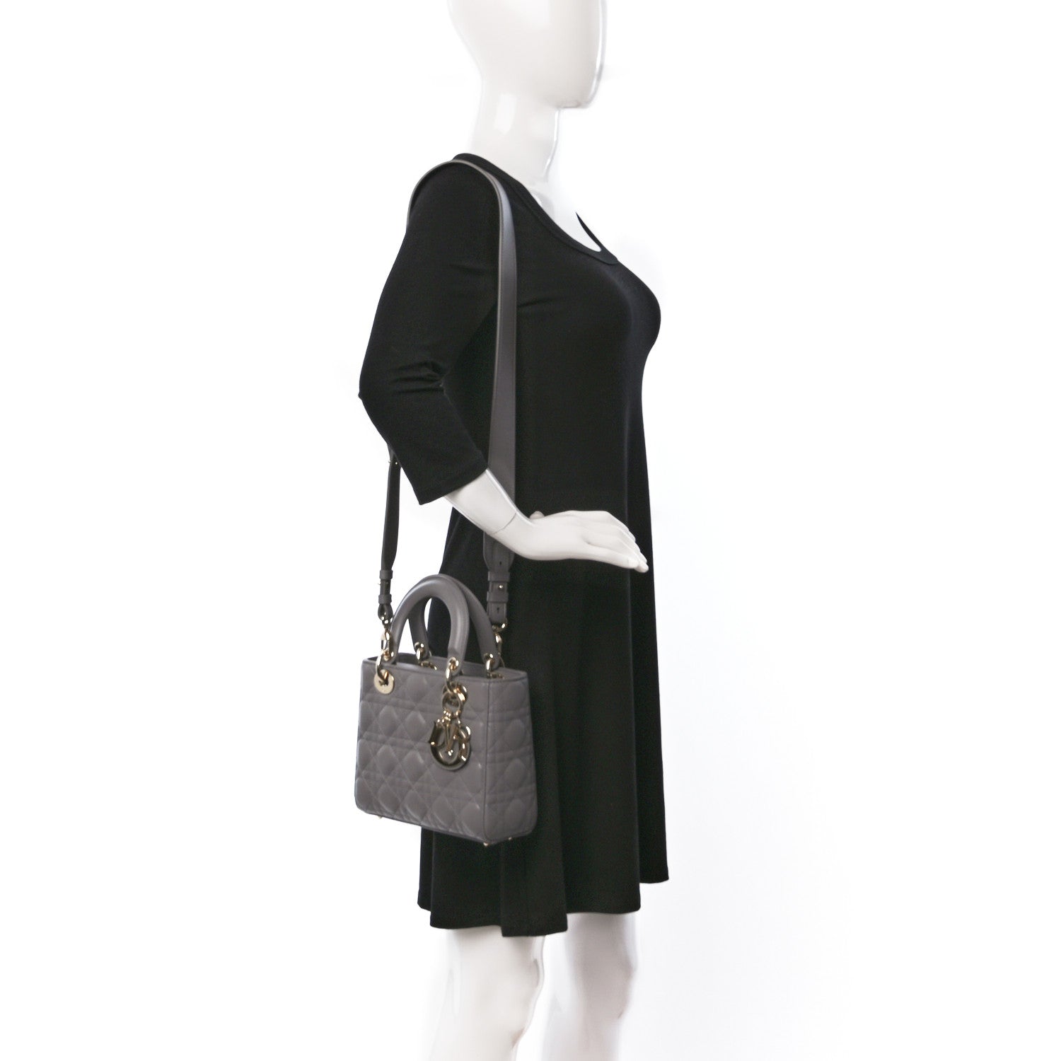 Christian Dior Lambskin Cannage Small My ABCDior Lady Dior Grey 2 of 9