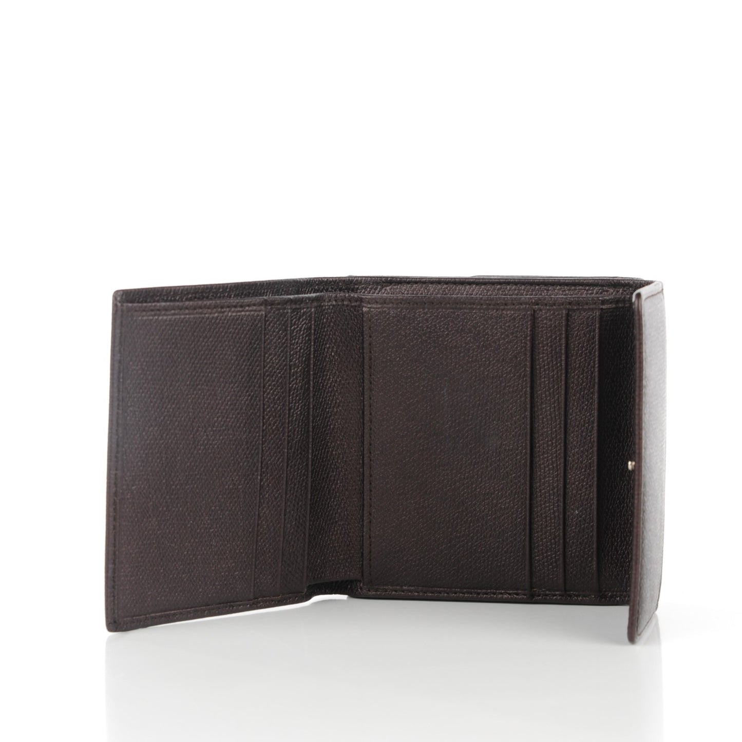 Grained Calfskin CC Button Compact Wallet Dark Brown