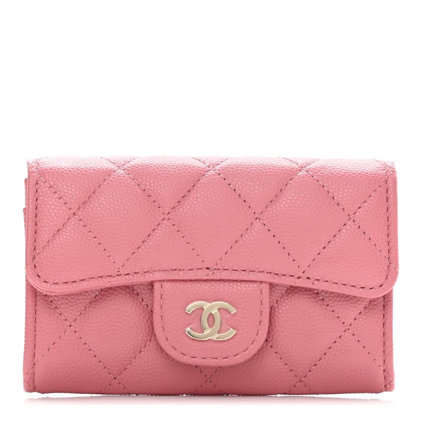 Caviar Quilted Flap Card Holder Wallet Pink