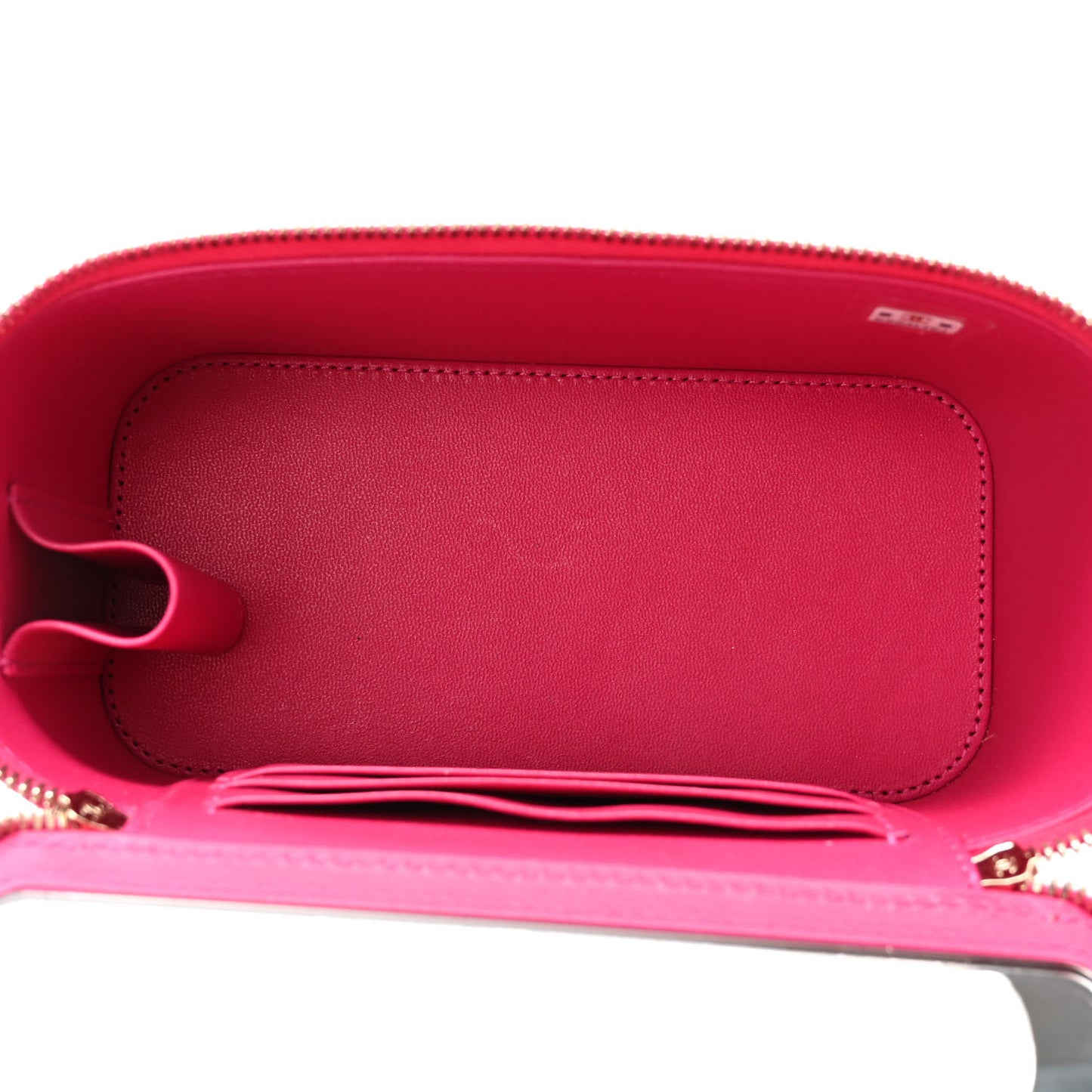 Lambskin Quilted Small Top Handle Vanity Case With Chain Dark Pink
