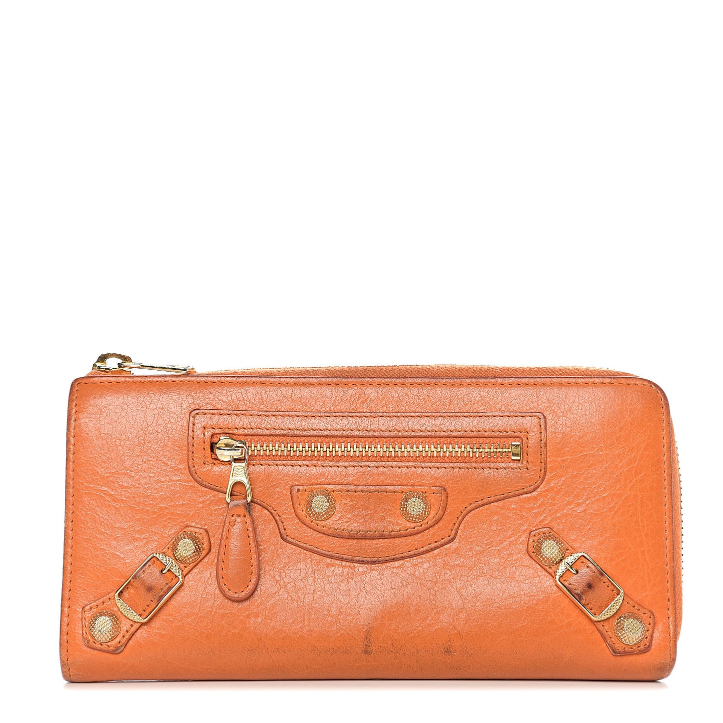 Agneau Classic Hardware Continental Zip Around Wallet Tangerine