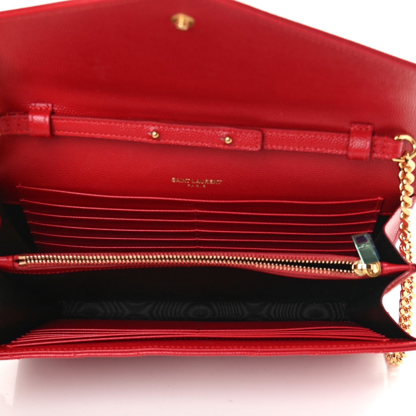 Grain De Poudre Matelasse Chevron Monogram Chain Wallet New Red