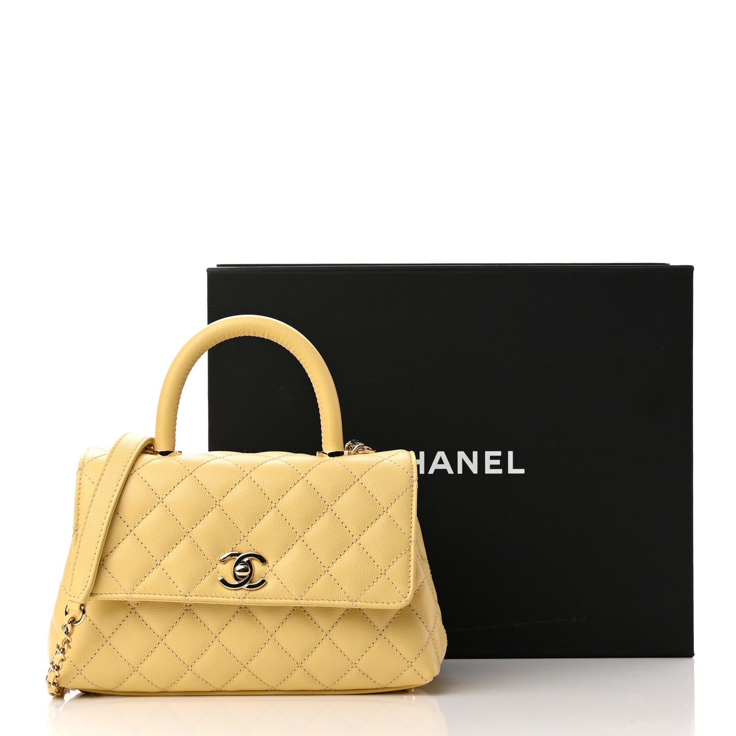 Caviar Quilted Mini Coco Handle Flap Yellow