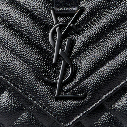 Saint Laurent Grain De Poudre Textured Mixed Matelasse Triquilt Small Monogram Monochrome Satchel Black 9 of 11