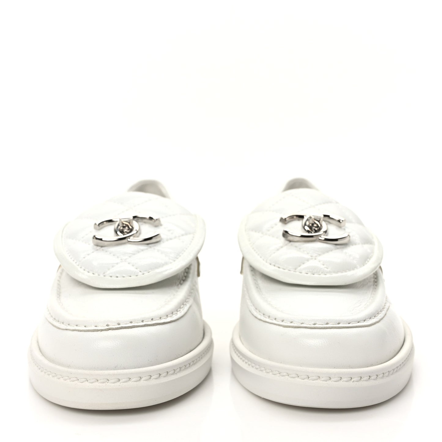 Lambskin Quilted CC Turnlock Loafers 37 White
