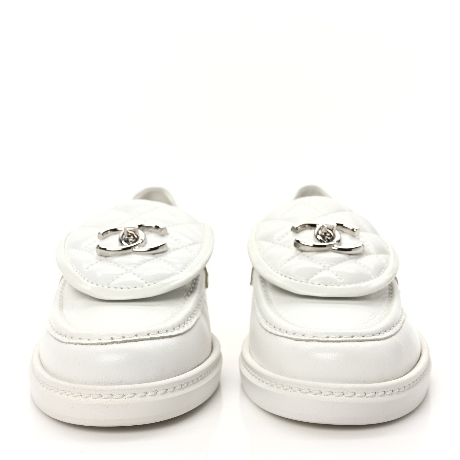 Chanel Lambskin Quilted CC Turnlock Loafers 37 White 2 of 9