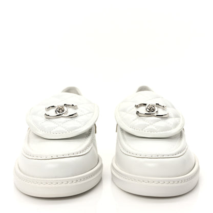 Chanel Lambskin Quilted CC Turnlock Loafers 37 White 2 of 9