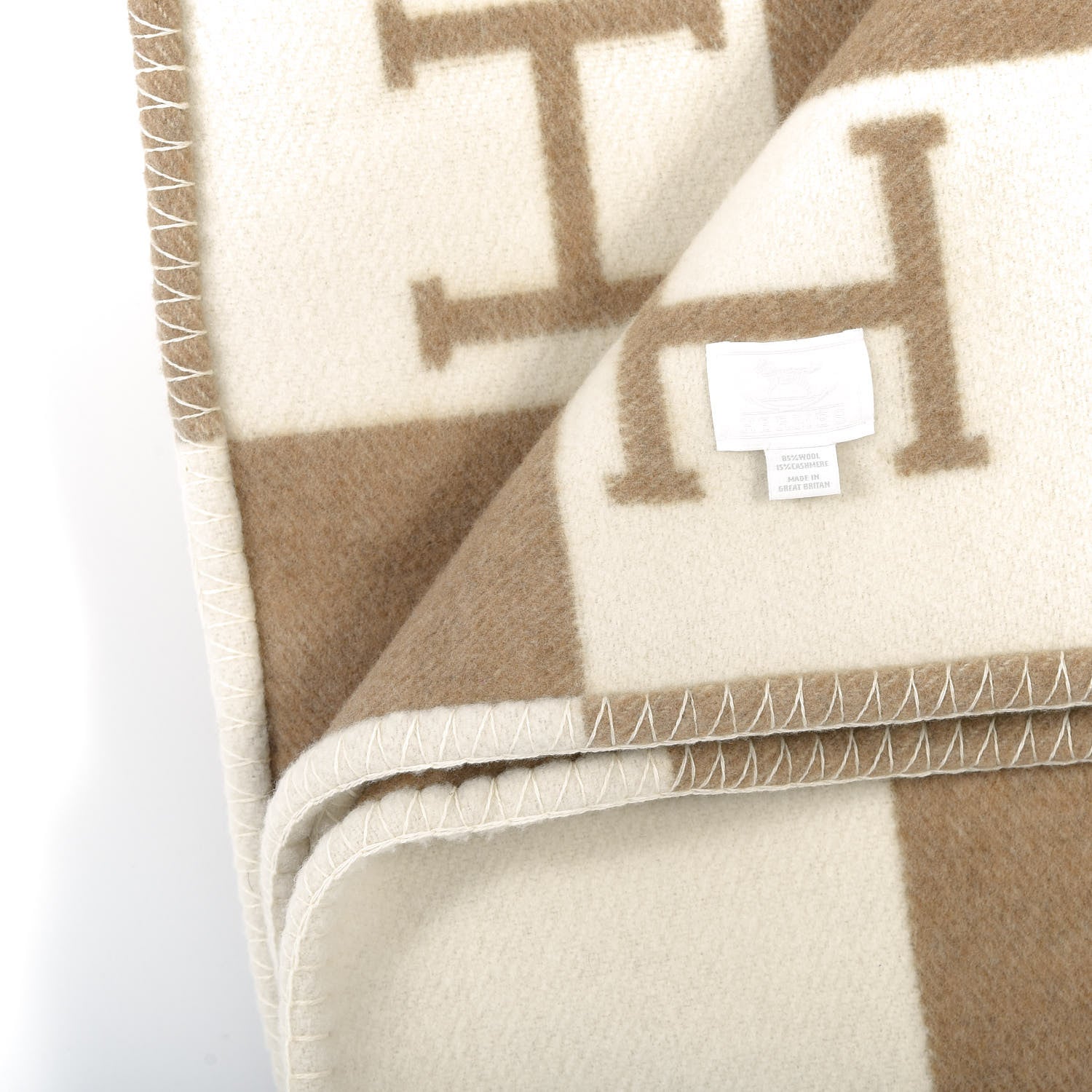 Hermes Wool Cashmere Avalon Baby Blanket Noisette Moyen White 3 of 3