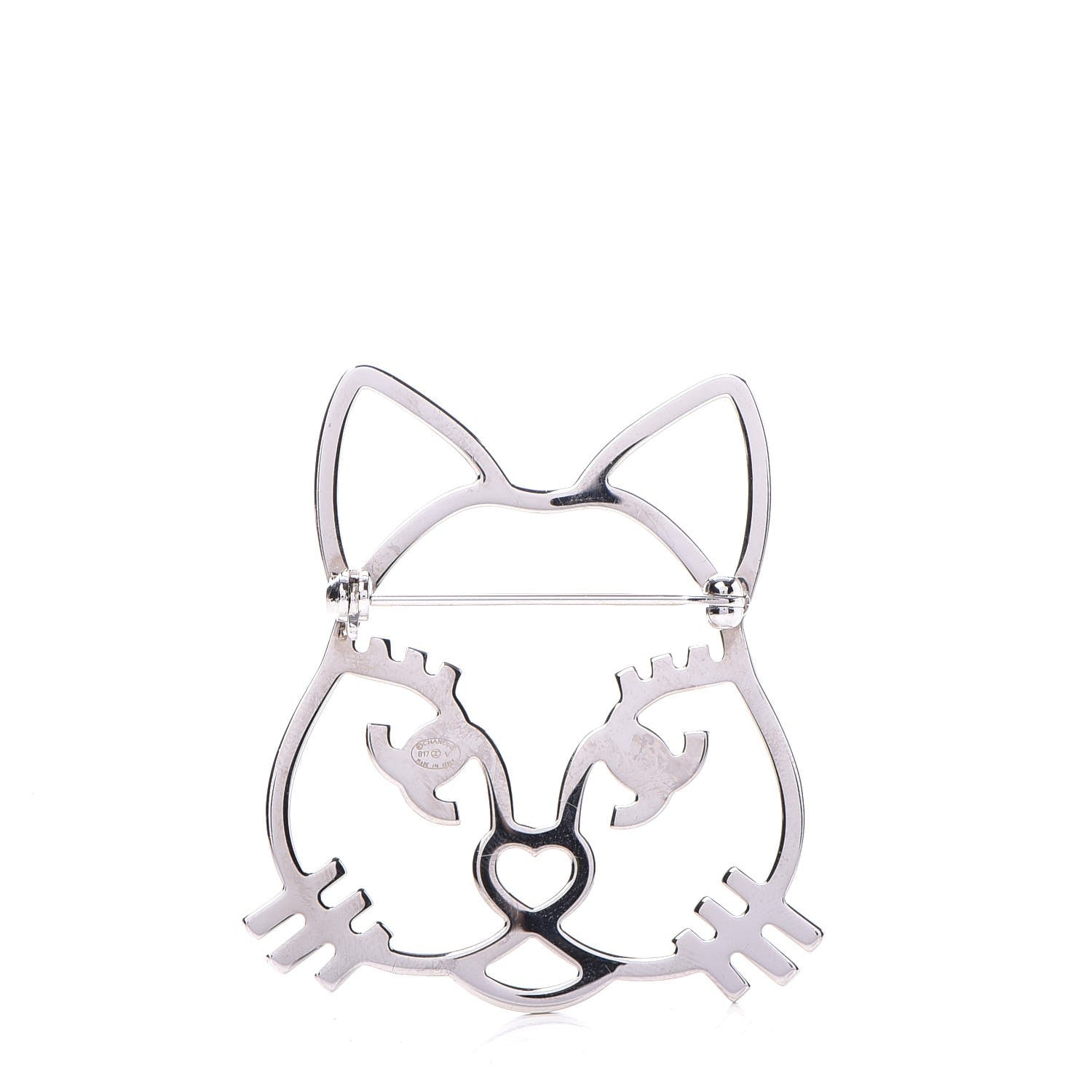 Chanel Strass Crystal Emoji Choupette Cat Brooch Silver 3 of 6