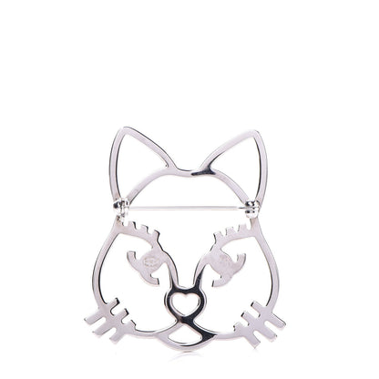 Chanel Strass Crystal Emoji Choupette Cat Brooch Silver 3 of 6