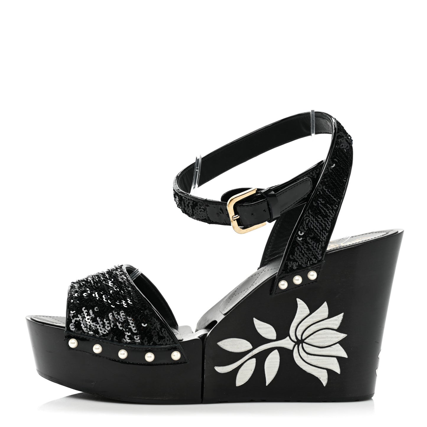Sequin Wedge Sandals 40.5 Black