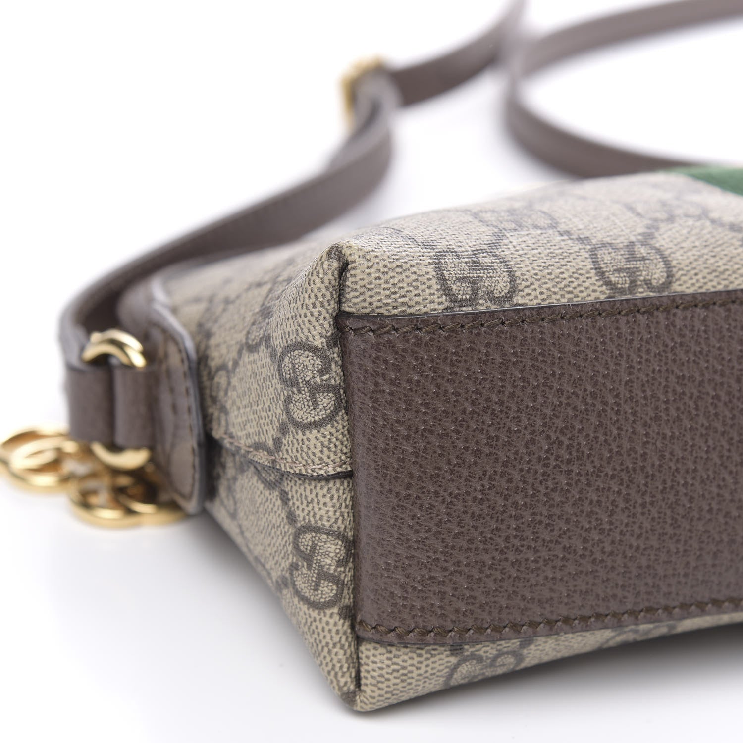 Gucci GG Supreme Monogram Textured Dollar Calfskin Web Small Ophidia Dome Shoulder Bag Beige Ebony New Acero 8 of 10
