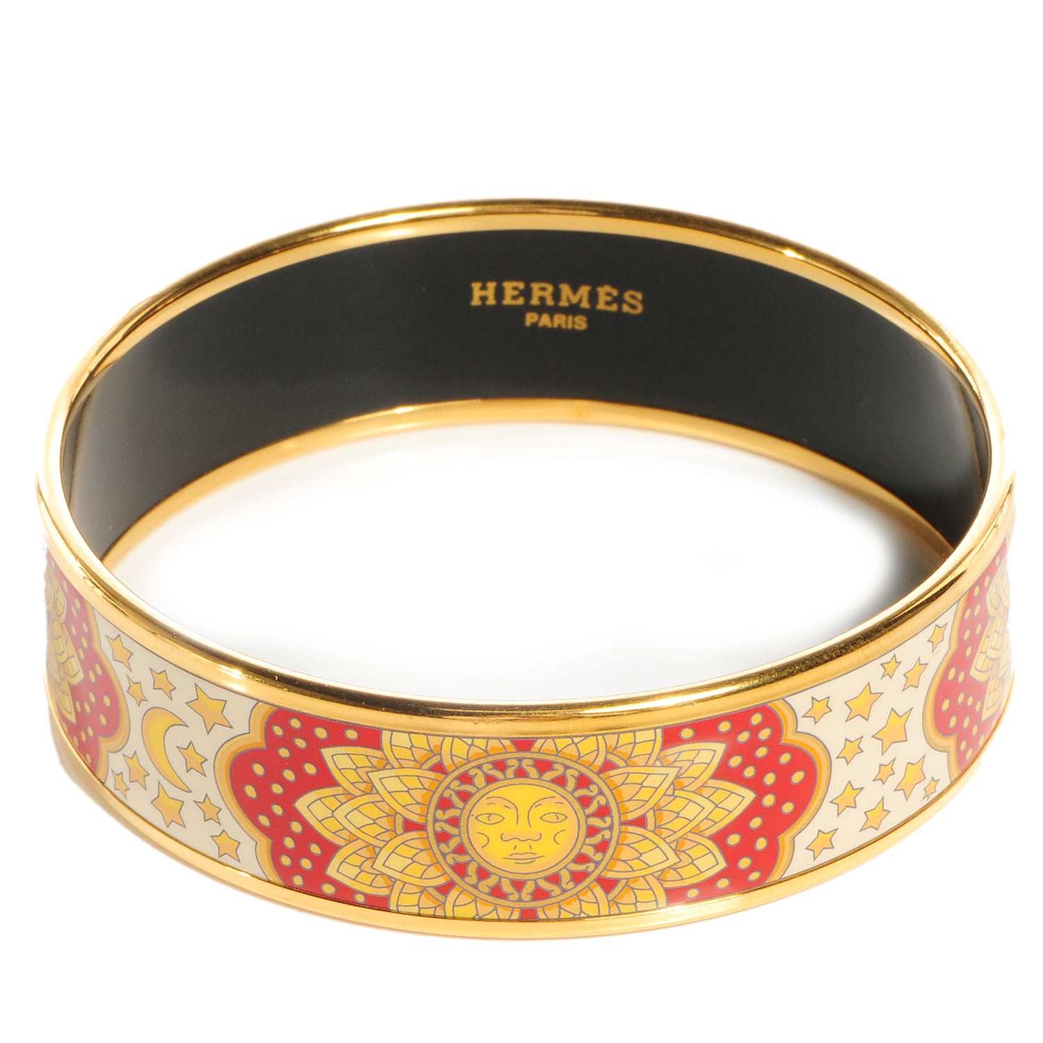 Hermes Enamel Printed Sun Moon Stars Wide Bracelet Red 65 1 of 10