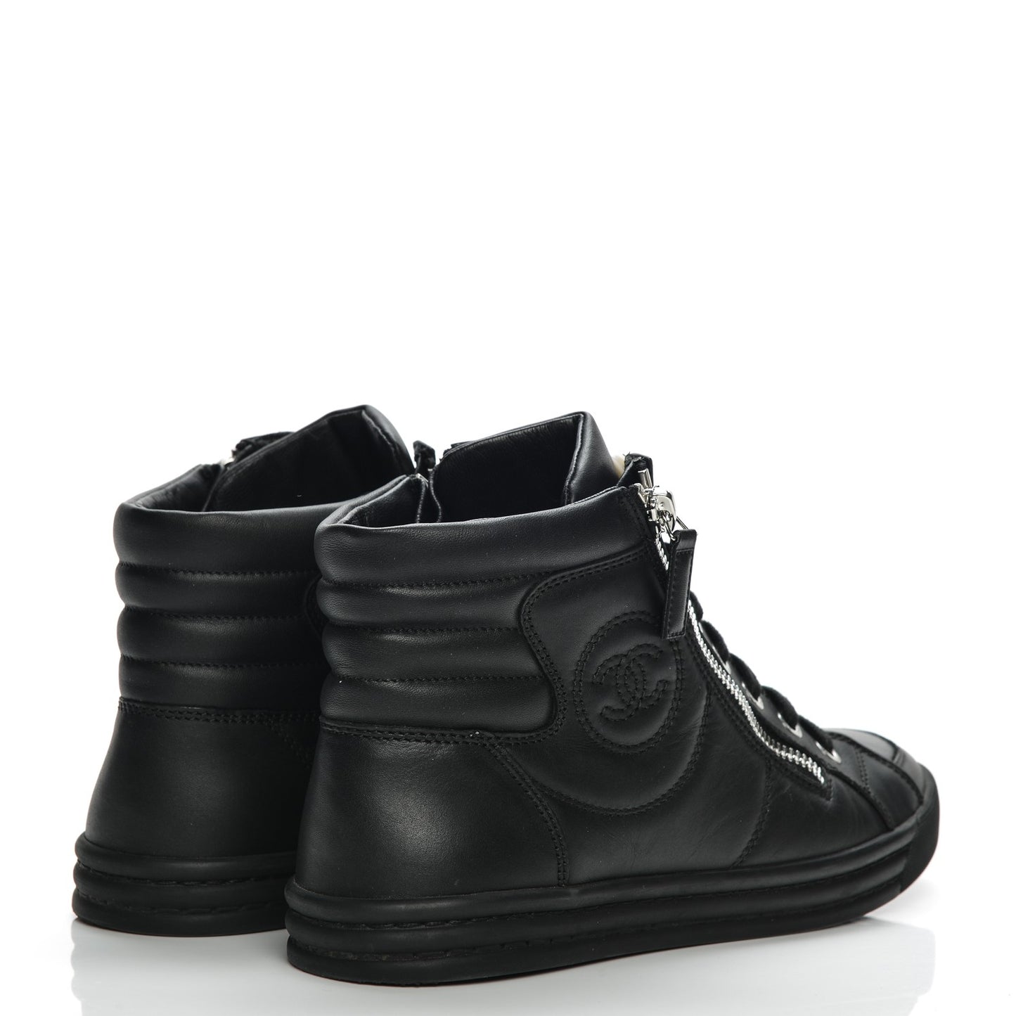 Calfskin Pearl High Top CC Sneakers 36 Black