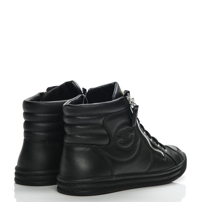 Chanel Calfskin Pearl High Top CC Sneakers 36 Black 4 of 8