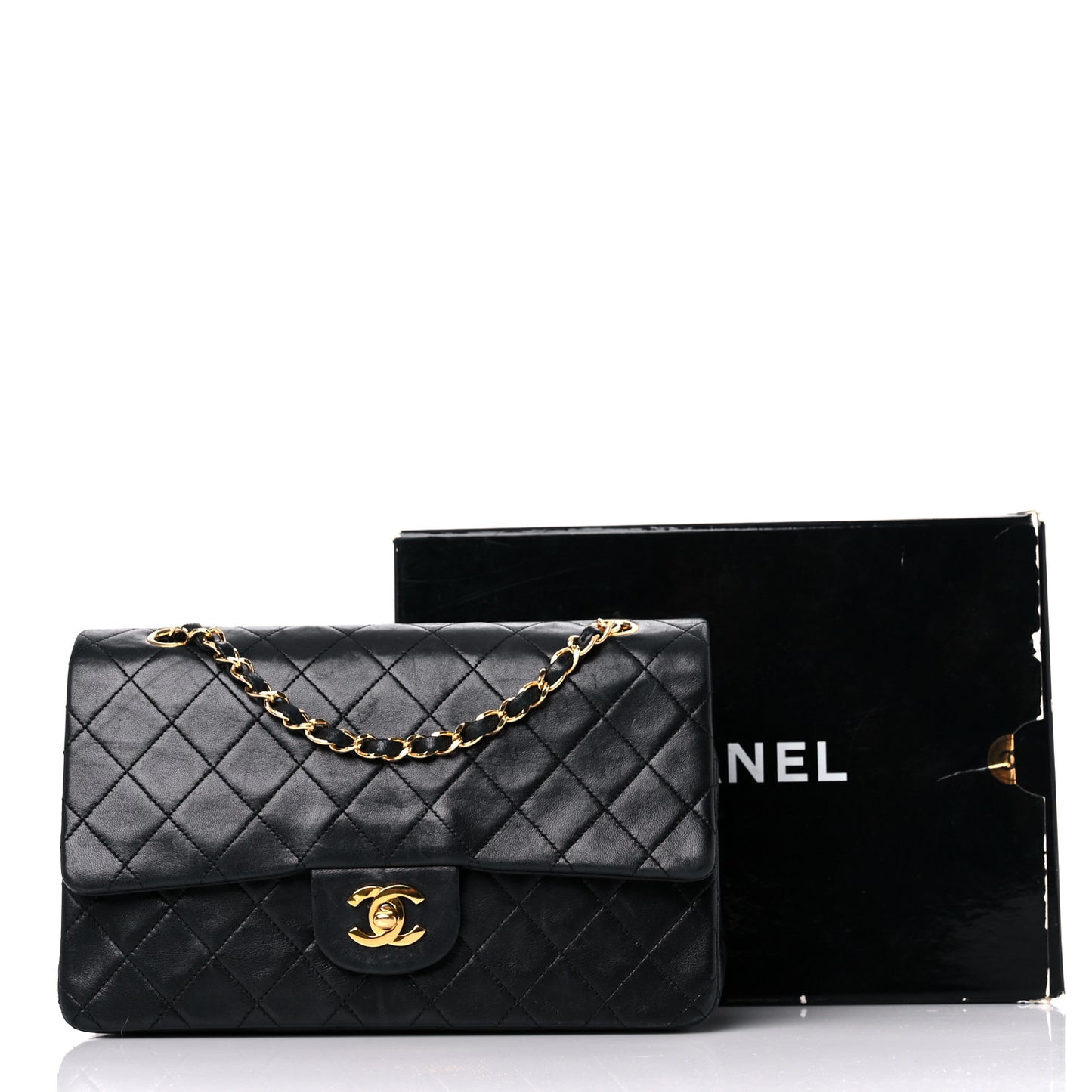Lambskin Quilted Medium Double Flap Black