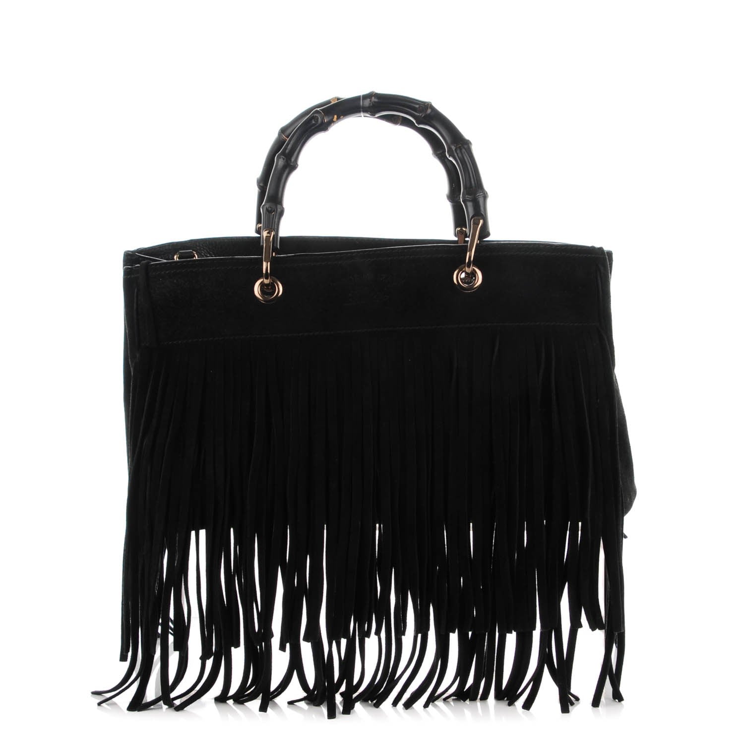 Gucci Suede Bamboo Fringe Medium Shopper Tote Black 1 of 9