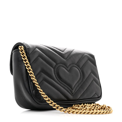 Gucci Calfskin Matelasse Super Mini GG Marmont Shoulder Bag Black 3 of 11