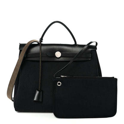 Hermes Military Toile Vache Hunter Herbag Zip Retourne 31 PM Black 3 of 11