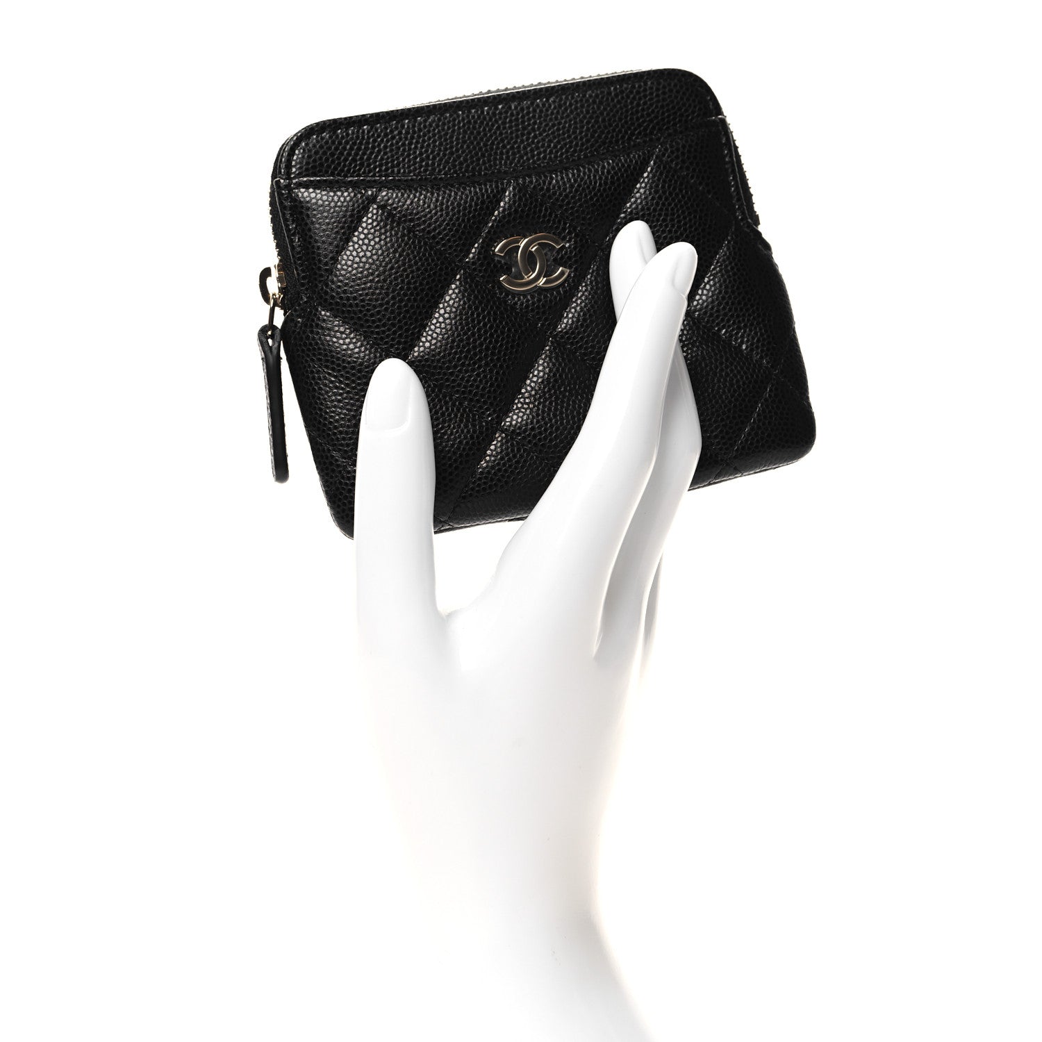 Chanel Caviar Quilted Zip Card Holder Wallet Black 2 of 8