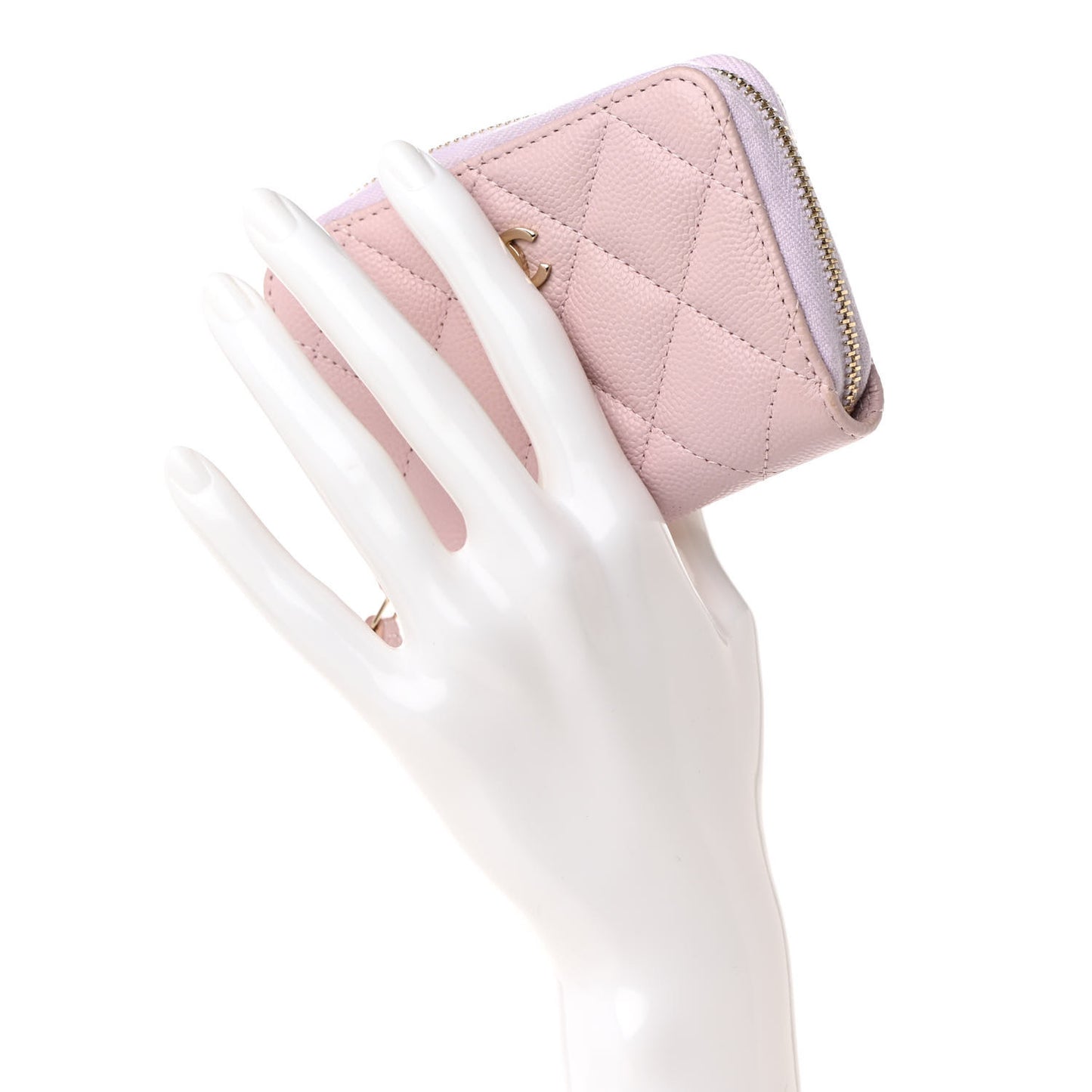 Caviar Quilted Zip Coin Purse Light Pink