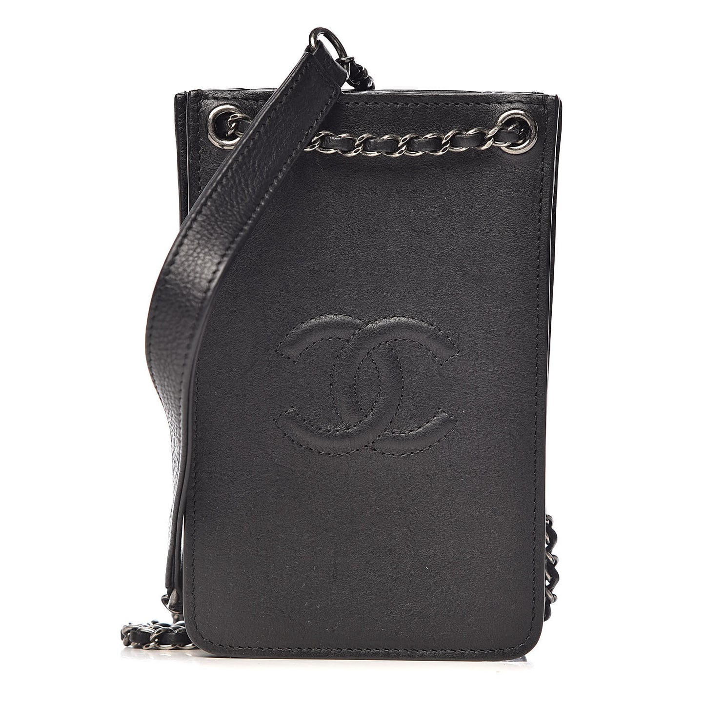 Calfskin CC Phone Holder Crossbody Black