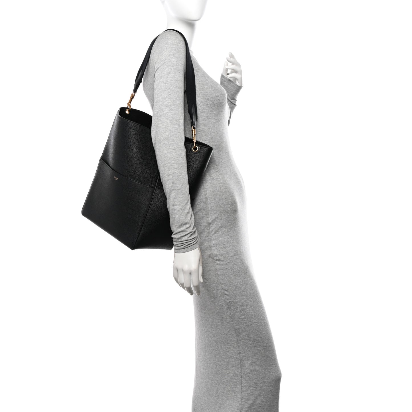 Soft Grained Calfskin Sangle Bucket Bag Black