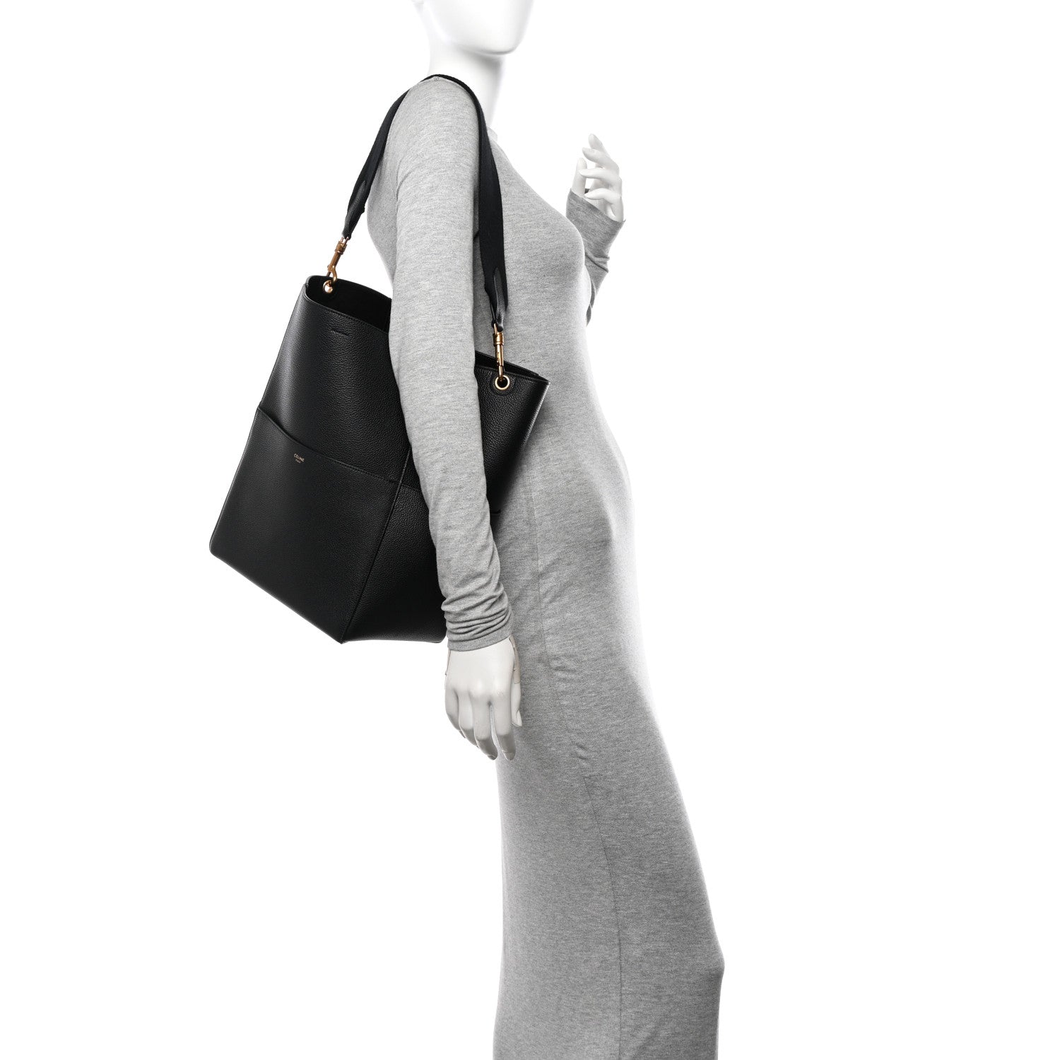 Celine Soft Grained Calfskin Sangle Bucket Bag Black 2 of 9